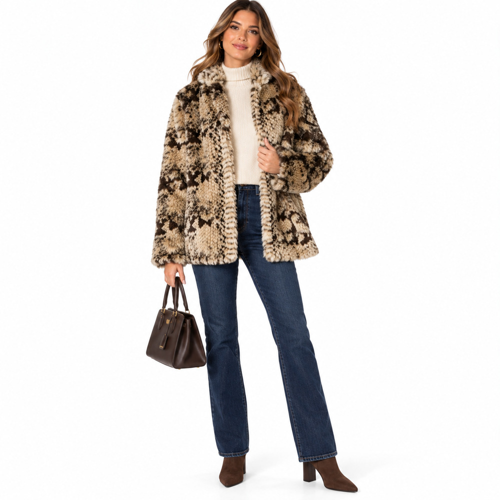 Unreal Fur Faux Fur Jacket Women's Small Brown Animal Print Luxury Coat